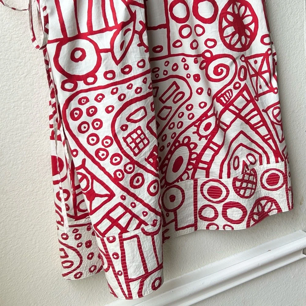 COLVILLE Red White Kitchen Dinner Abstract printed cotton-poplin midi dress Sz 6